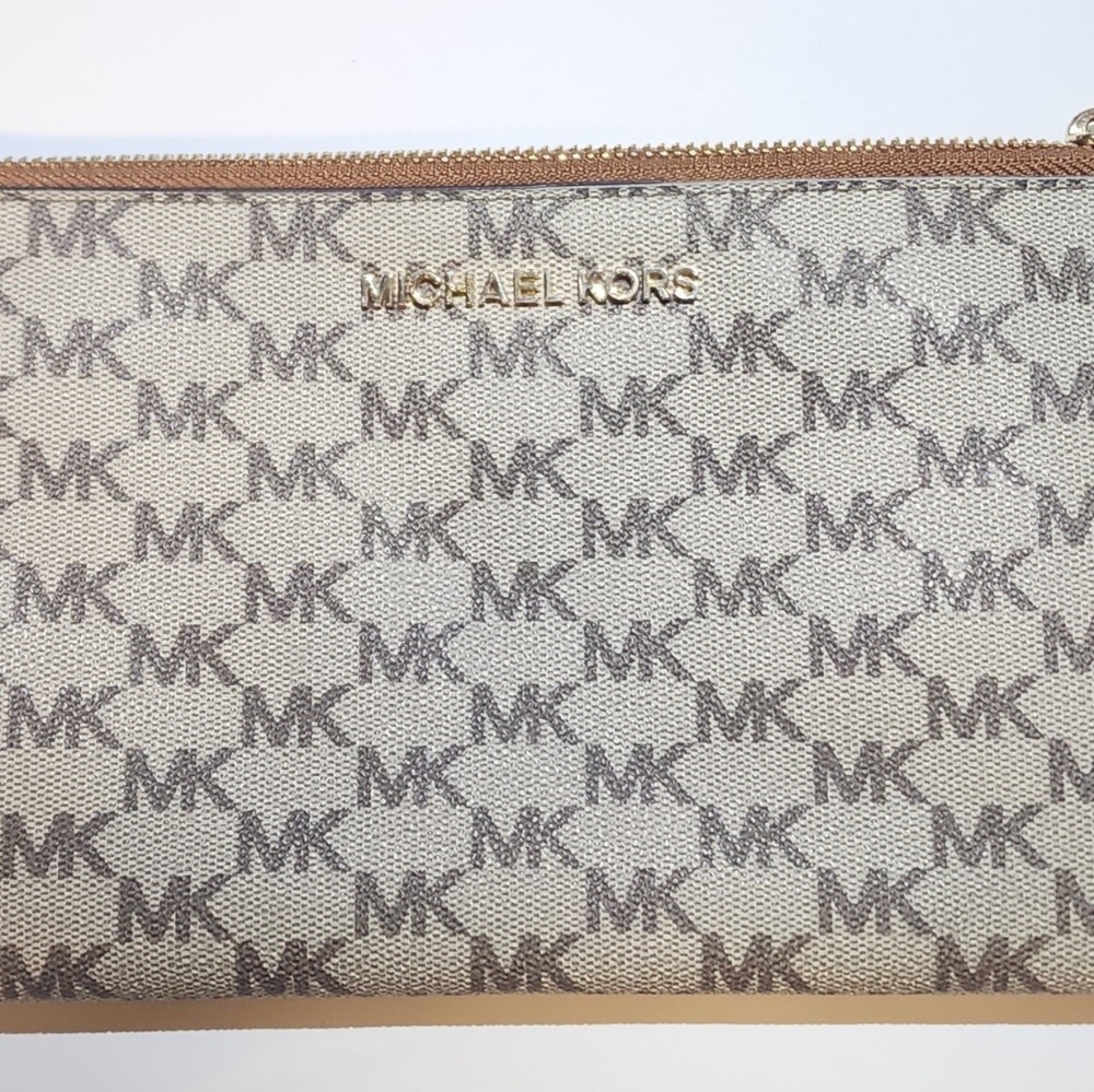 MICHAEL KORS Coated Canvas Clutch, pre-own, imperfections on sides, see picture